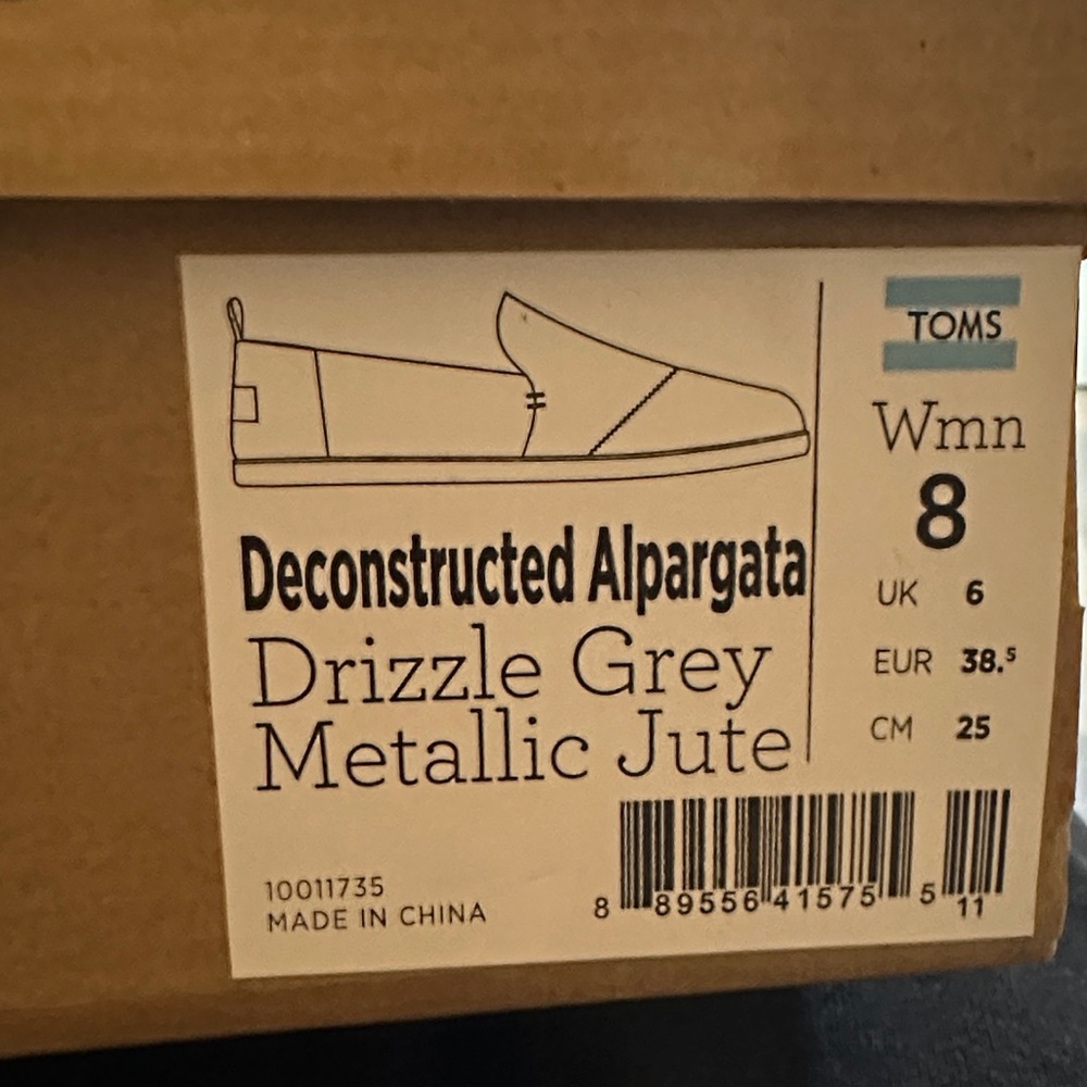 TOMS Deconstructed Alpargata in Grey Metallic Jute